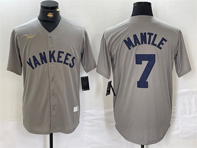 Men's New York Yankees #7 Mickey Mantle Grey Cool Base Stitched Baseball Jersey